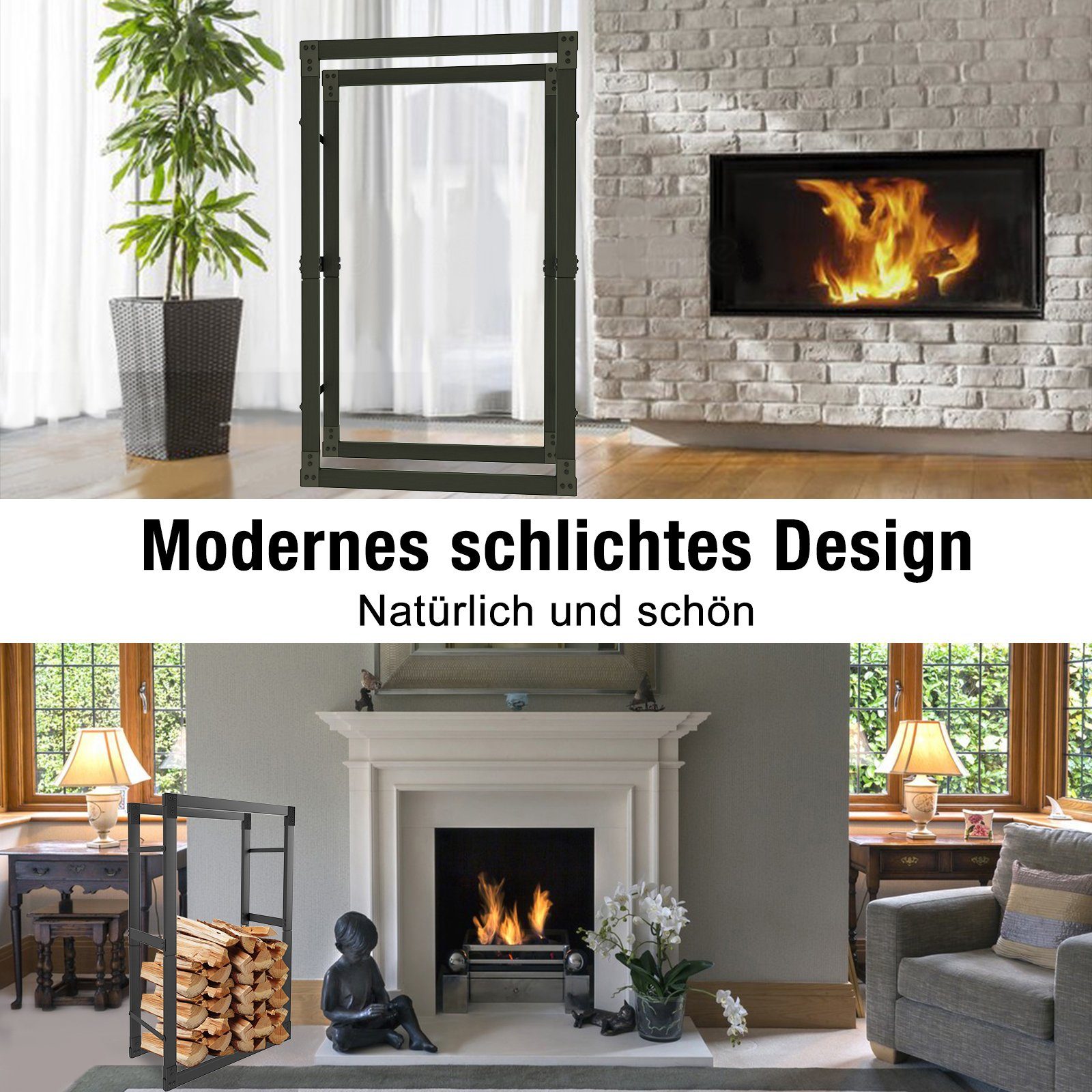 UISEBRT Kaminholzregal Kaminholzhalter Holzhalter Schwarz, für innen außen