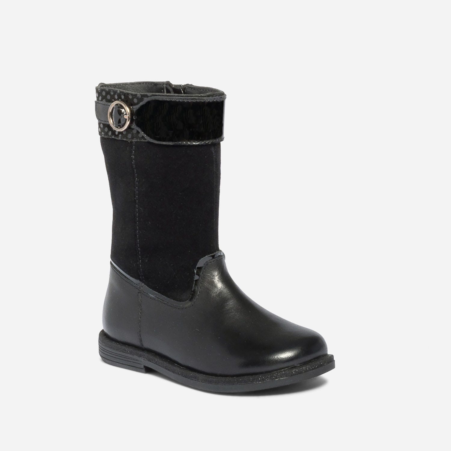 Botte noire bi matière à boucle vernie