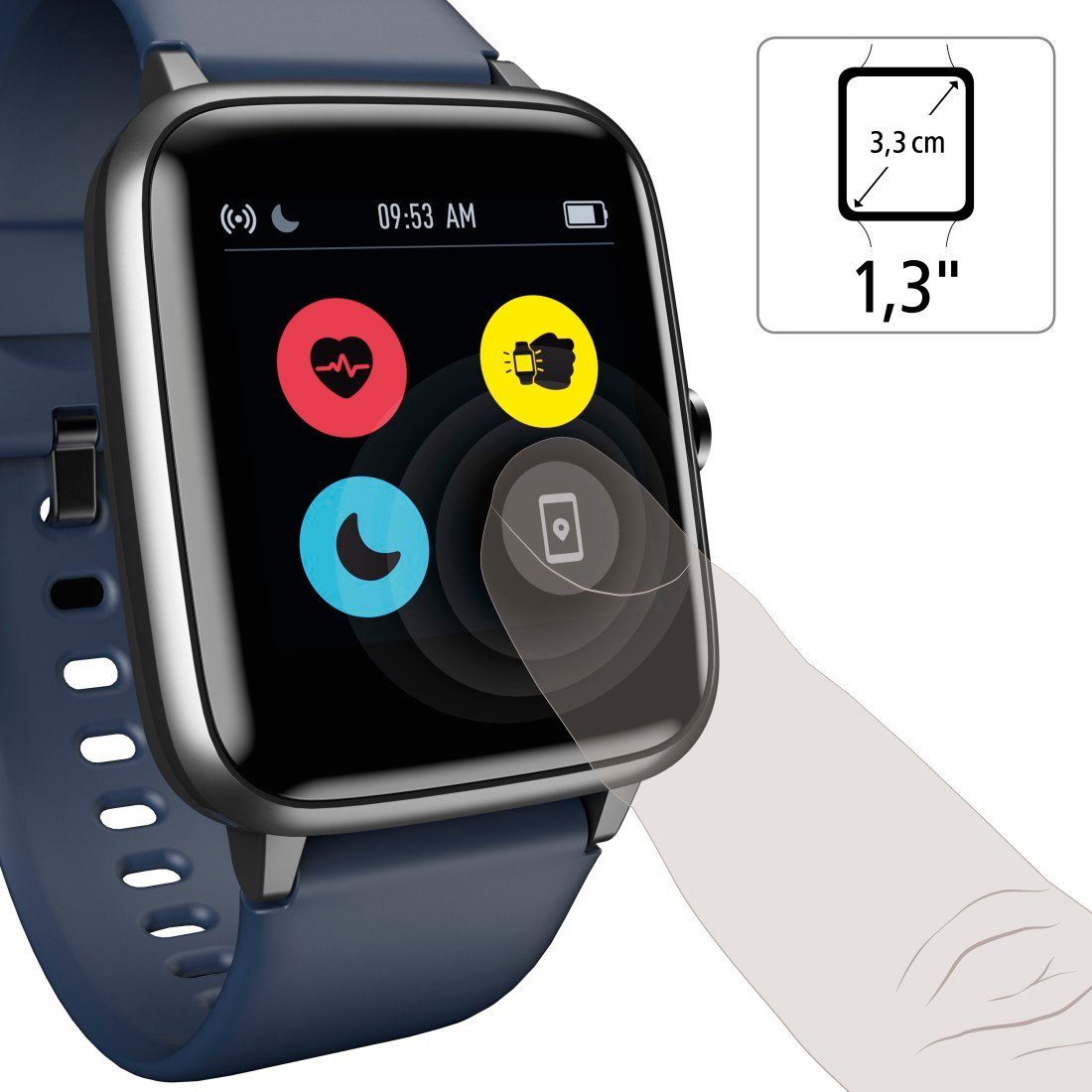 Hama Fitnesstracker wasserdicht, Herzfrequenz, Kalorienverbrauch, Schritte Smartwatch (3,3 cm/1,3 Zoll), Smartwatch mit Messung von Schlaf,Tempo,Trainingszeit & Musiksteuerung