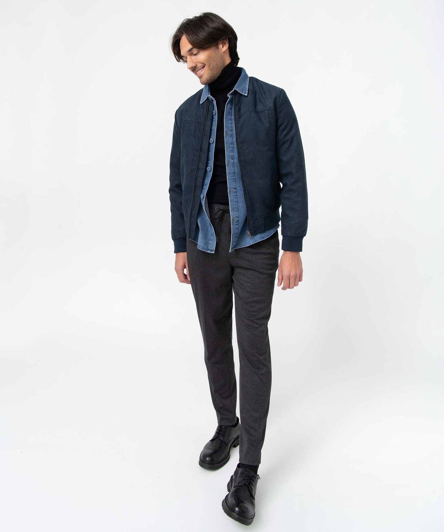 Blouson homme en suédine unie fermeture zippée gris clair | GEMO