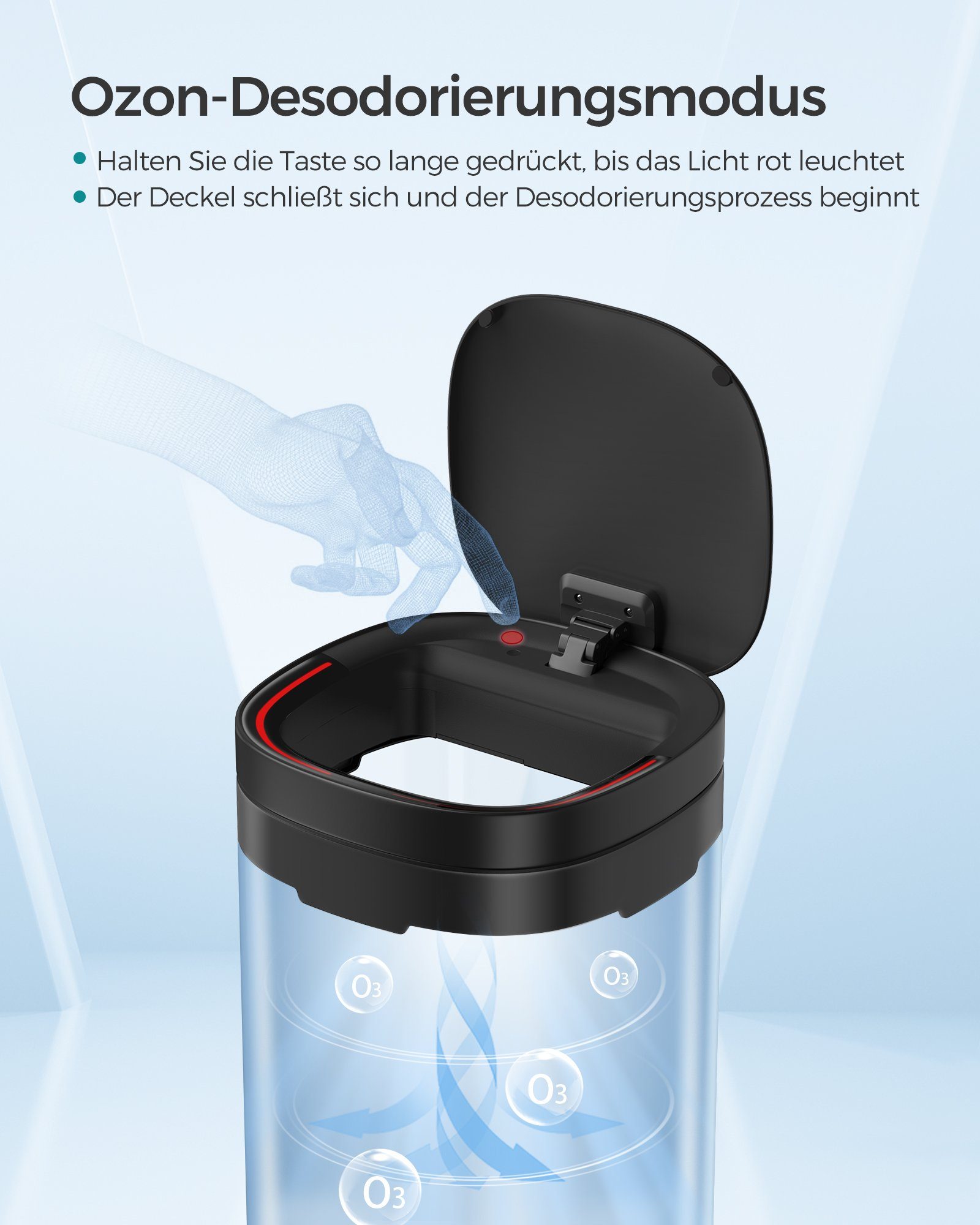 SONGMICS Mülleimer 50 L, Abfalleimer, Bewegungssensor, Geruchsbeseitigung