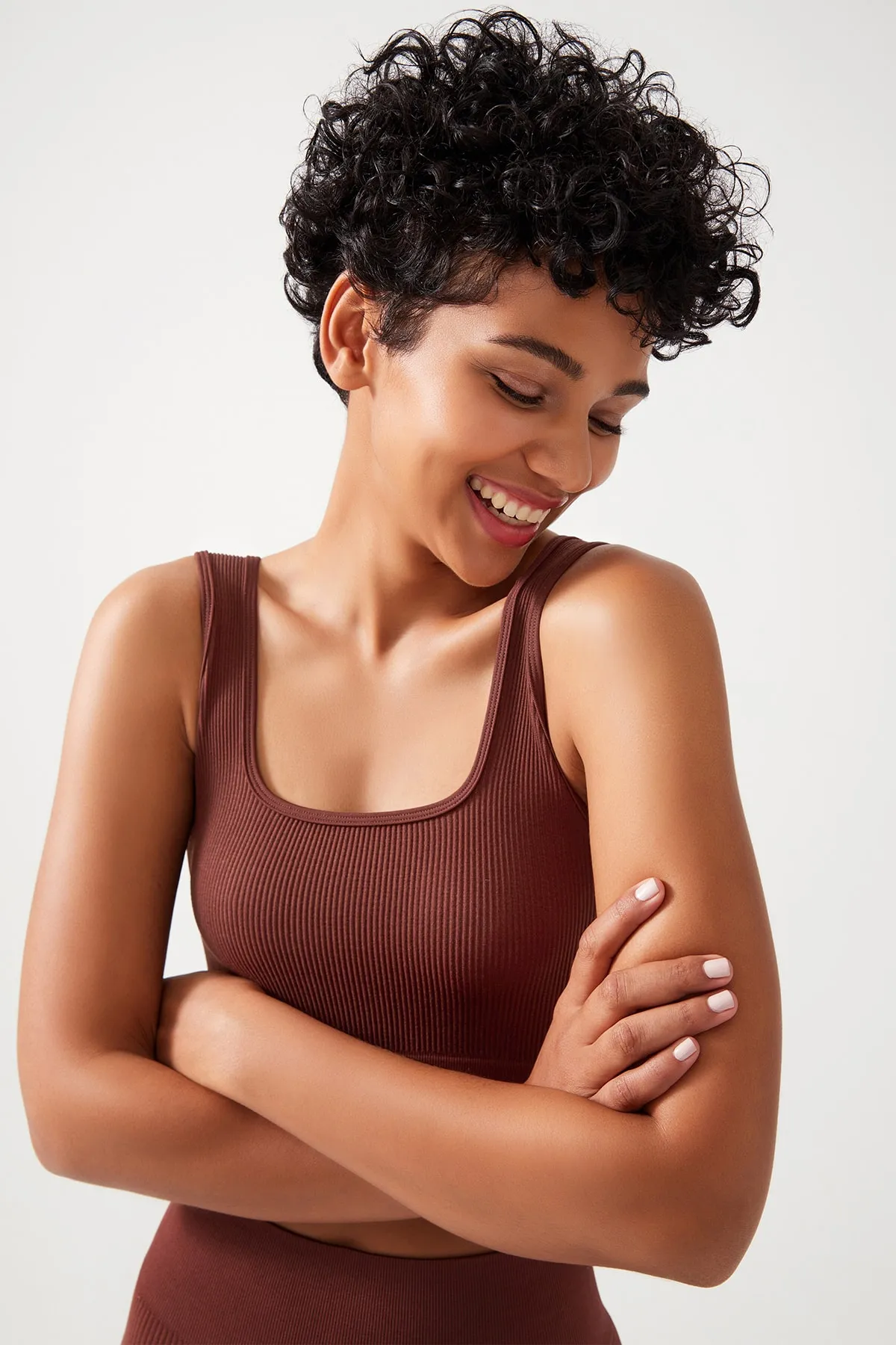 LOS OJOS  Braunes, geripptes, bauchfreies Bustier-Top mit quadratischem Ausschnitt für Damen