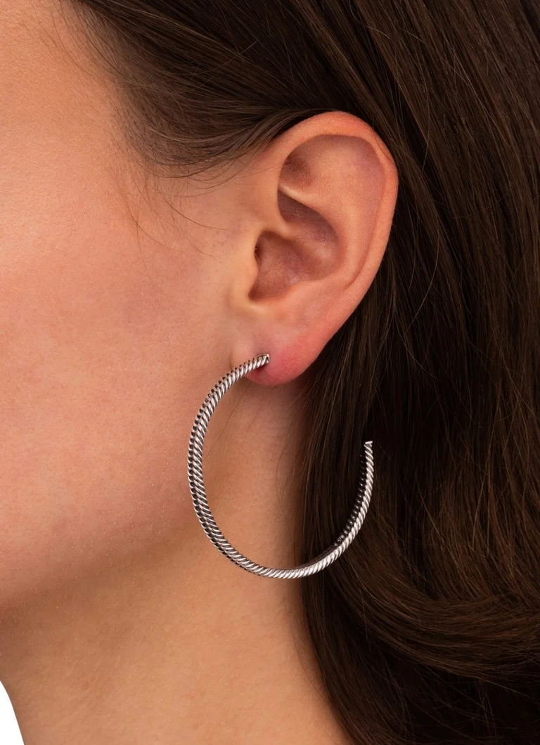 Buddha to Buddha Silver chain hoop earrings