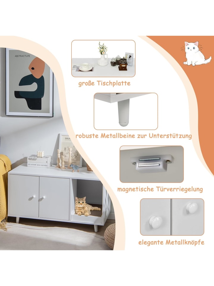 COSTWAY Katzenschrank mit Kratzbrett in Weiß günstig kaufen 50 cm