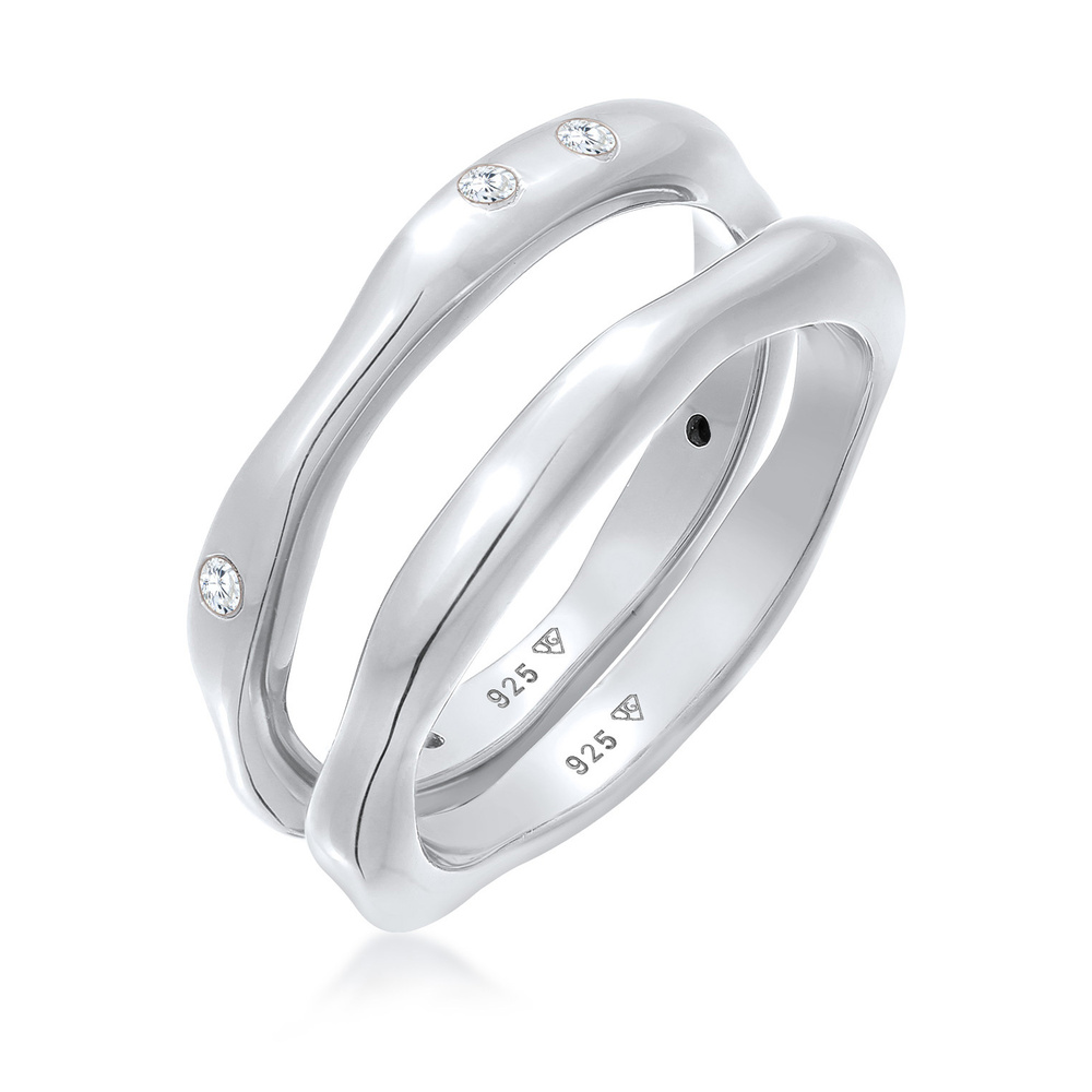 Elli Elli Bague Femmes Bande Set de 2 Basique avec Cristaux de Zirconium en argent ste Bague