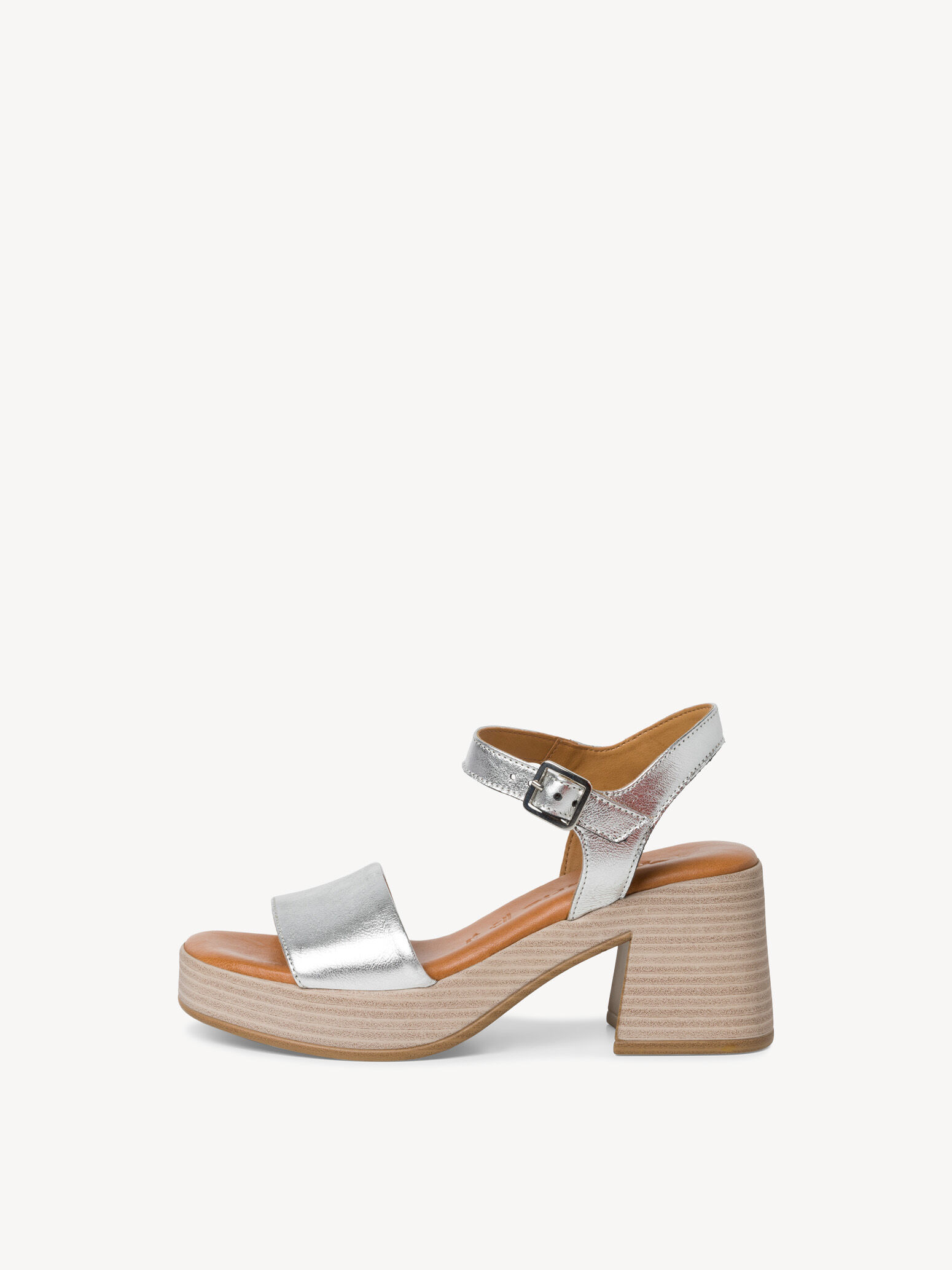 Sandale à talon en cuir - métallique