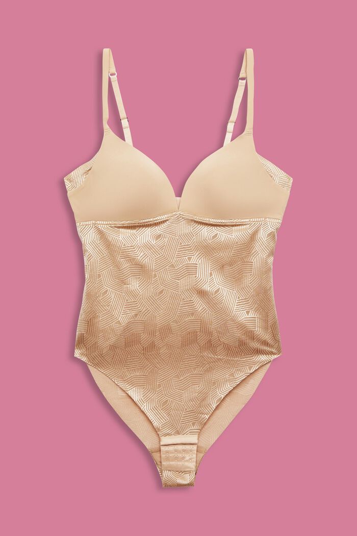Bedruckter, wattierter Bodysuit mit Spitze