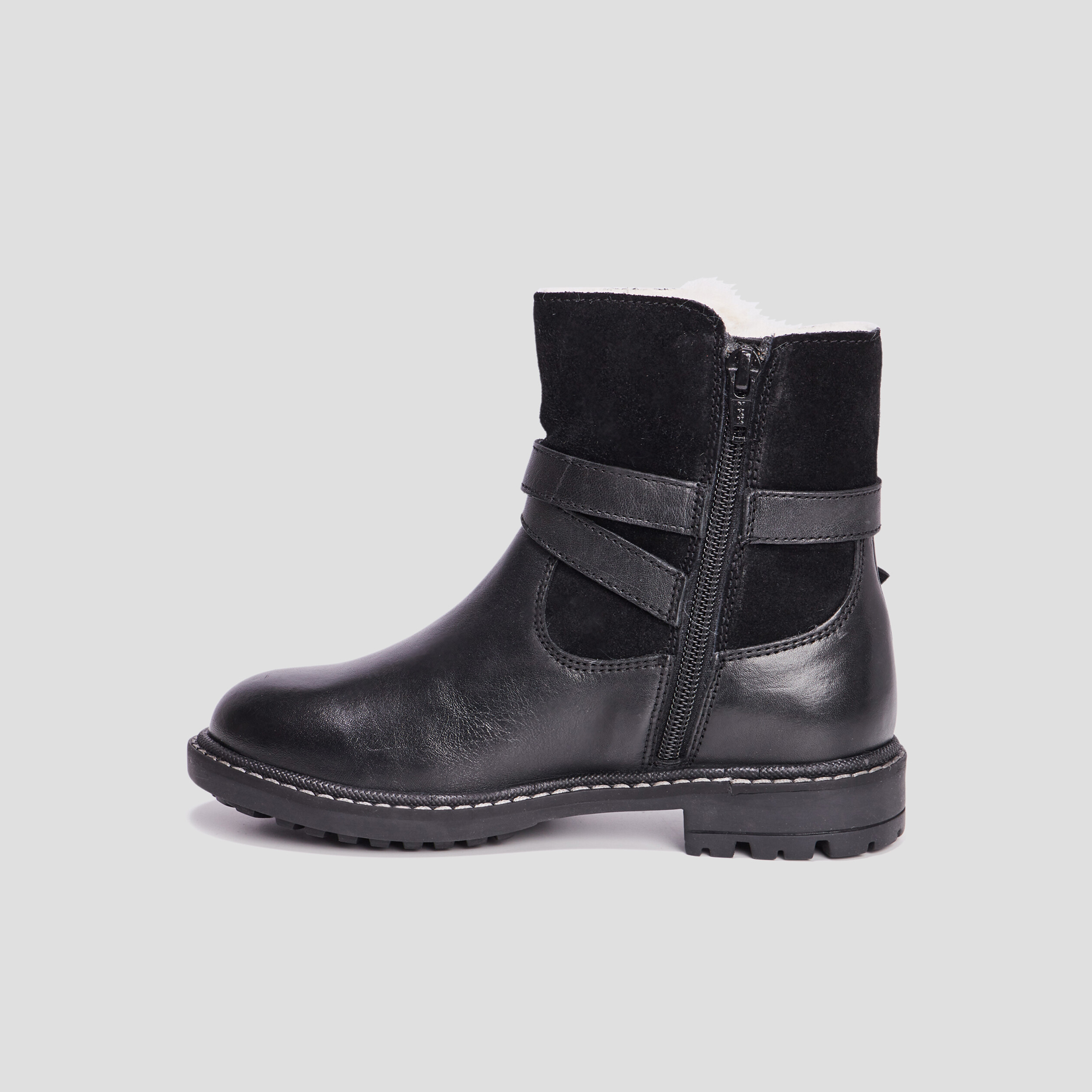 Bottines fourrées avec boucles en cuir noir fille | La Halle