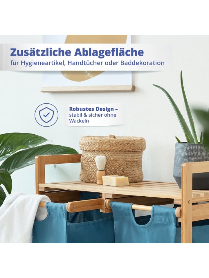 Lumaland Lumaland Wäschekorb aus Bambus mit 2 ausziehbaren Wäschesäcken - Farbe Blau günstig kaufen onesize