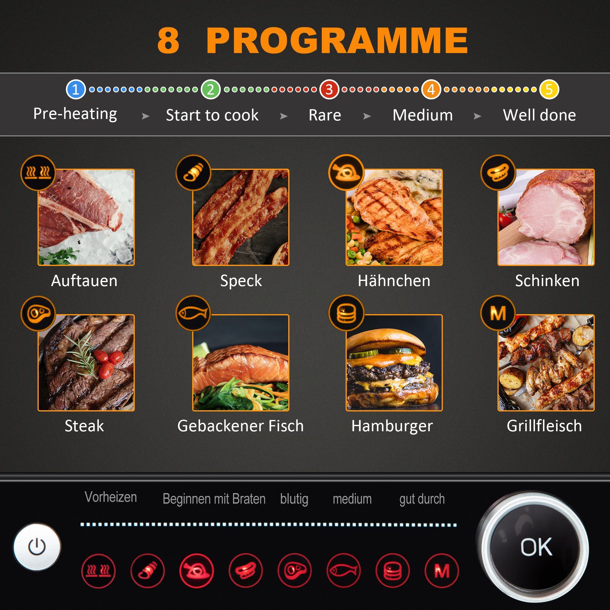 HOMCOM Raclette Elektrogrill, 8 Modi