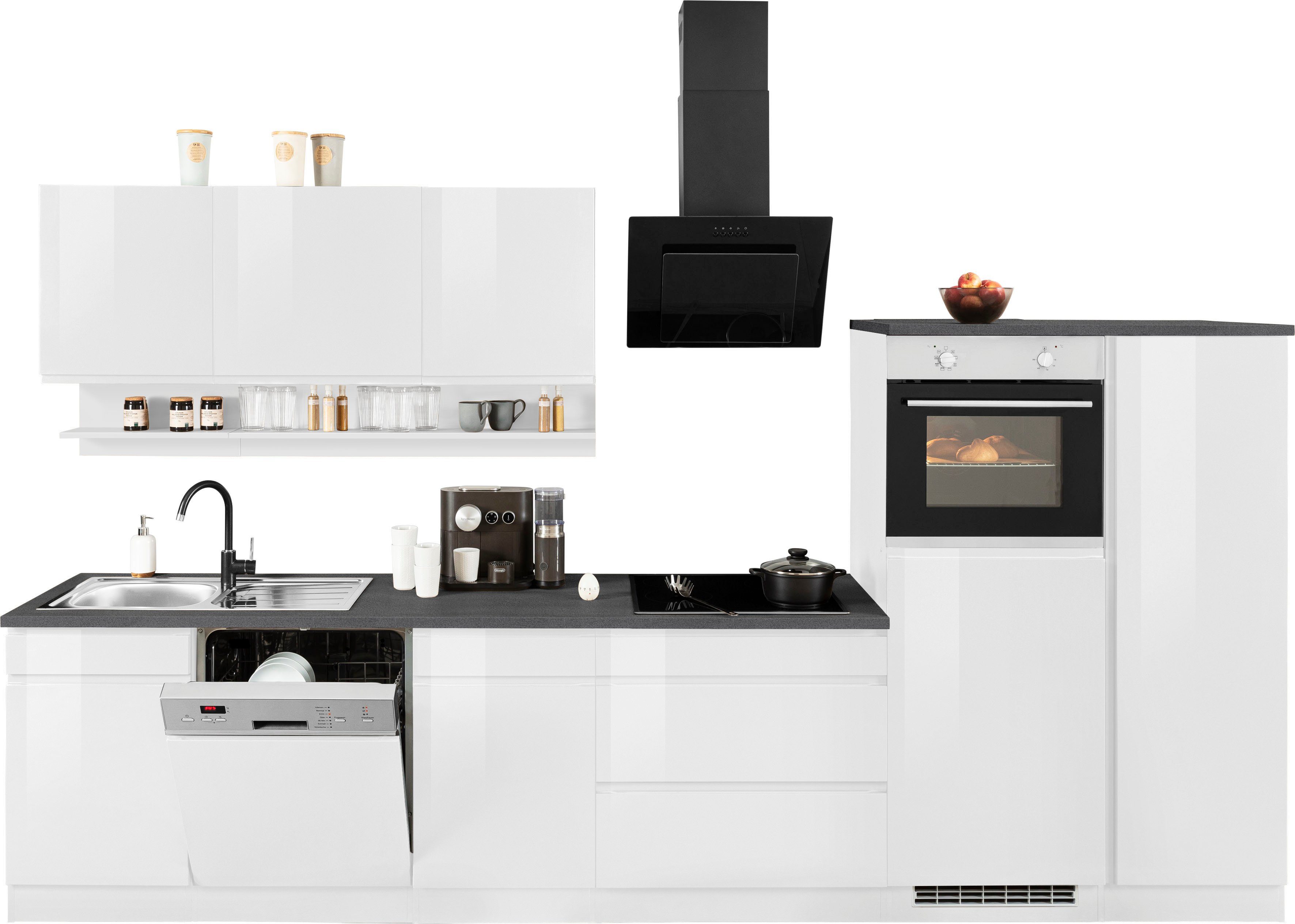HELD MÖBEL Küche Virginia, Breite 350 cm, mit Glaskeramik-oder Induktionskochfeld
