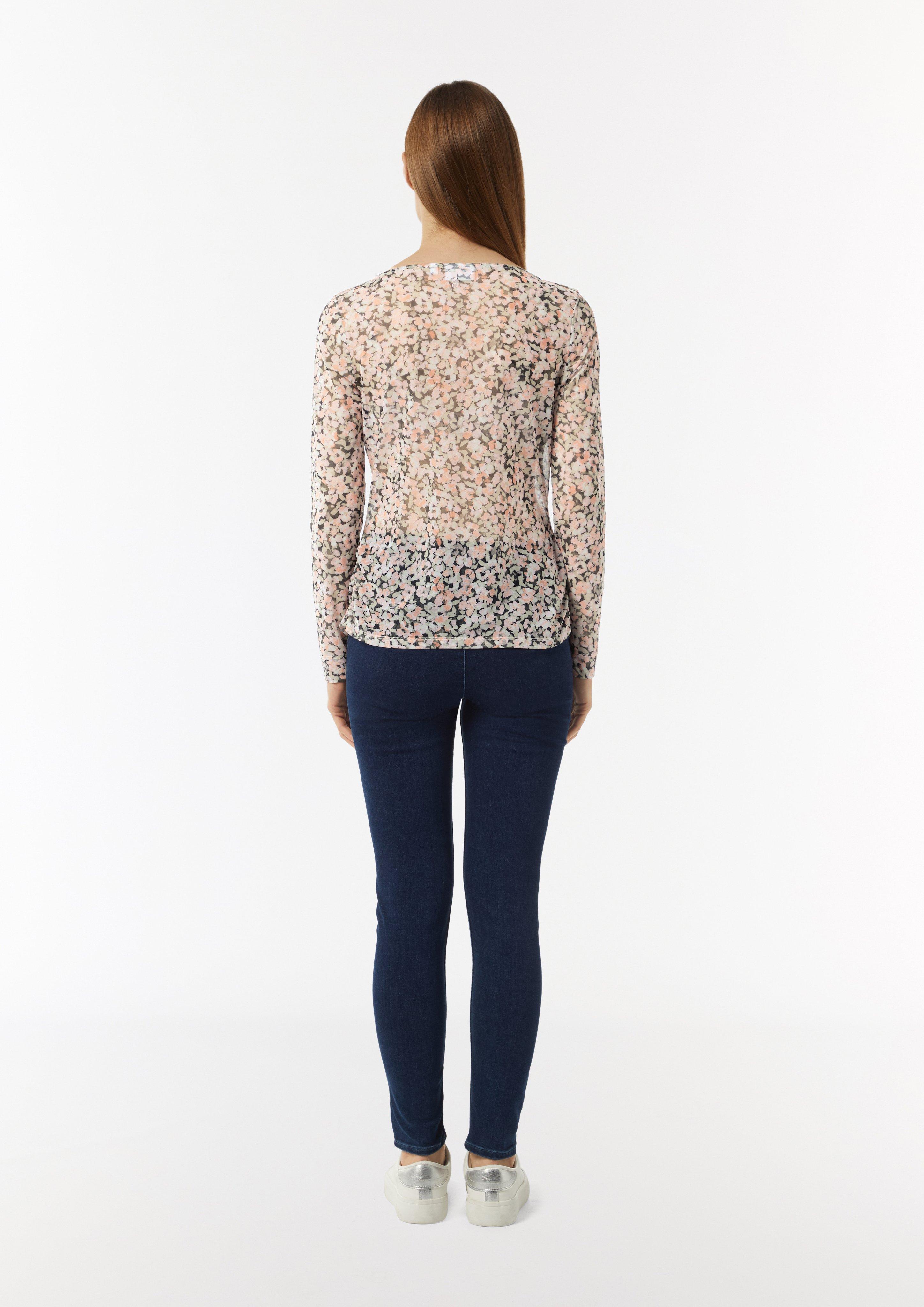 Mesh-Langarmshirt mit floraler Musterung - pfirsich