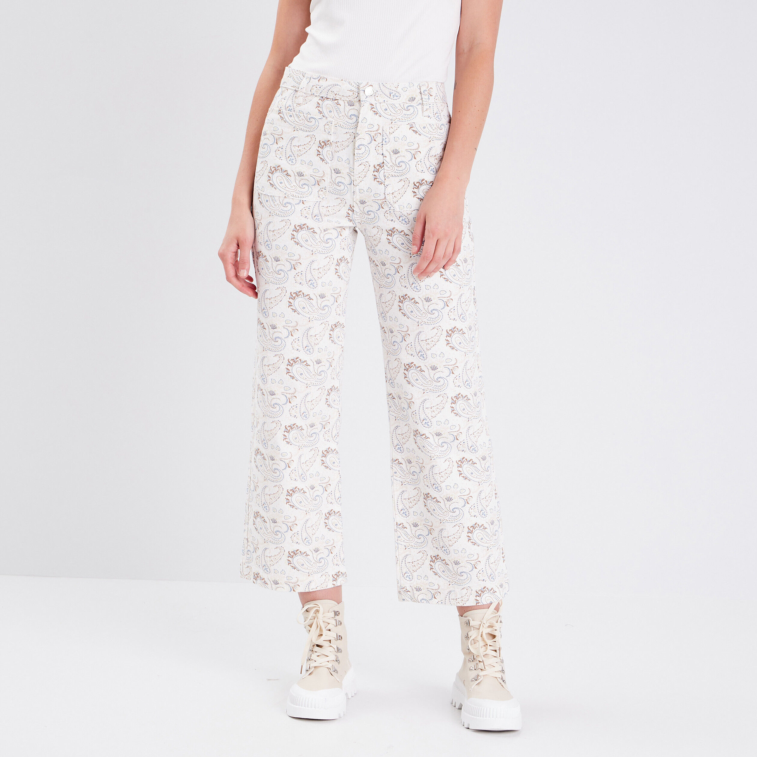 Jeans wide leg taille haute beige femme | Cache Cache