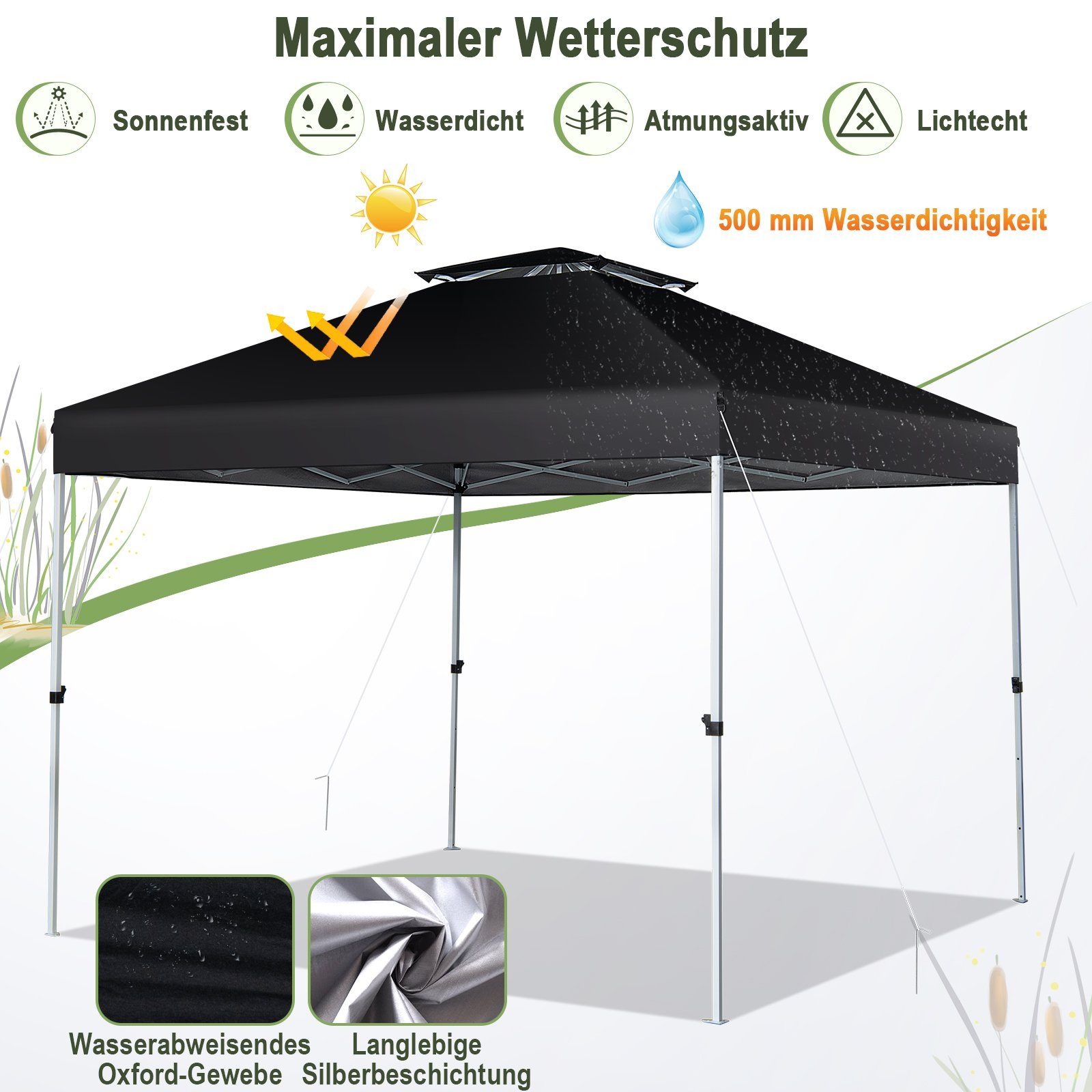 COSTWAY Faltpavillon Pop-Up Pavillon höhenverstellbar, inkl. Tragetasche