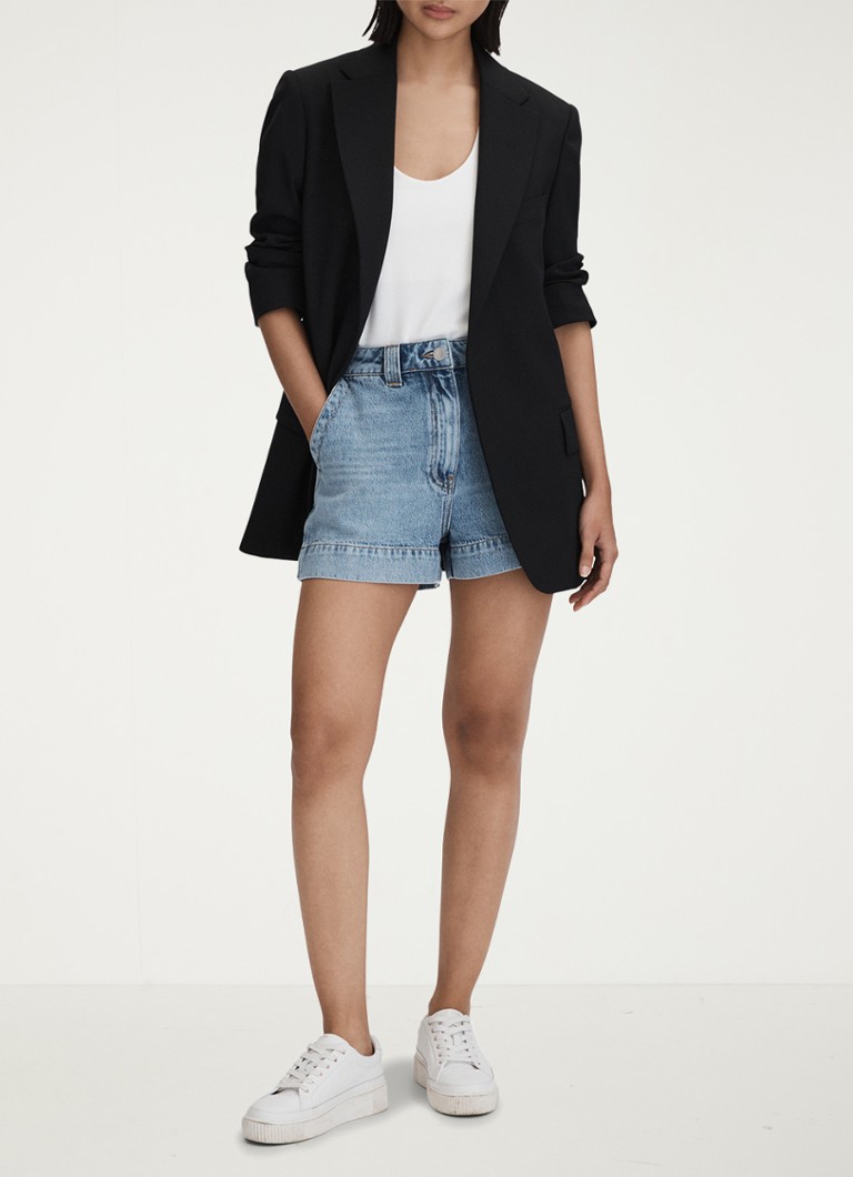 Pantaloni scurți din denim cu talie înaltă și croială dreaptă Reiss Olive