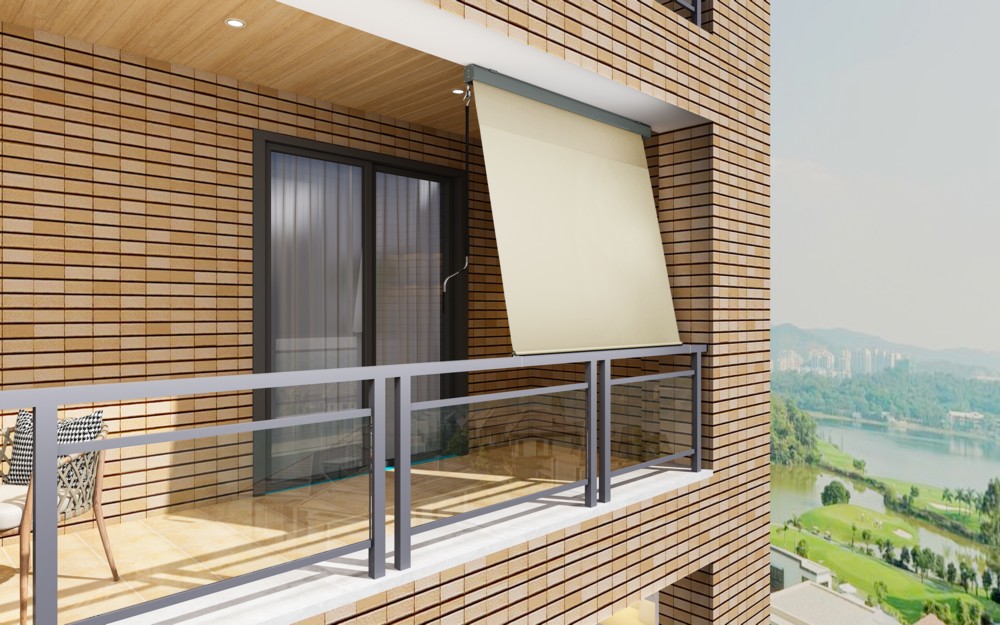 HC Home & Living Alu-Sonnenrollo Balkonmarkise Sichtschutz, ca. 150 x 300 cm - Creme