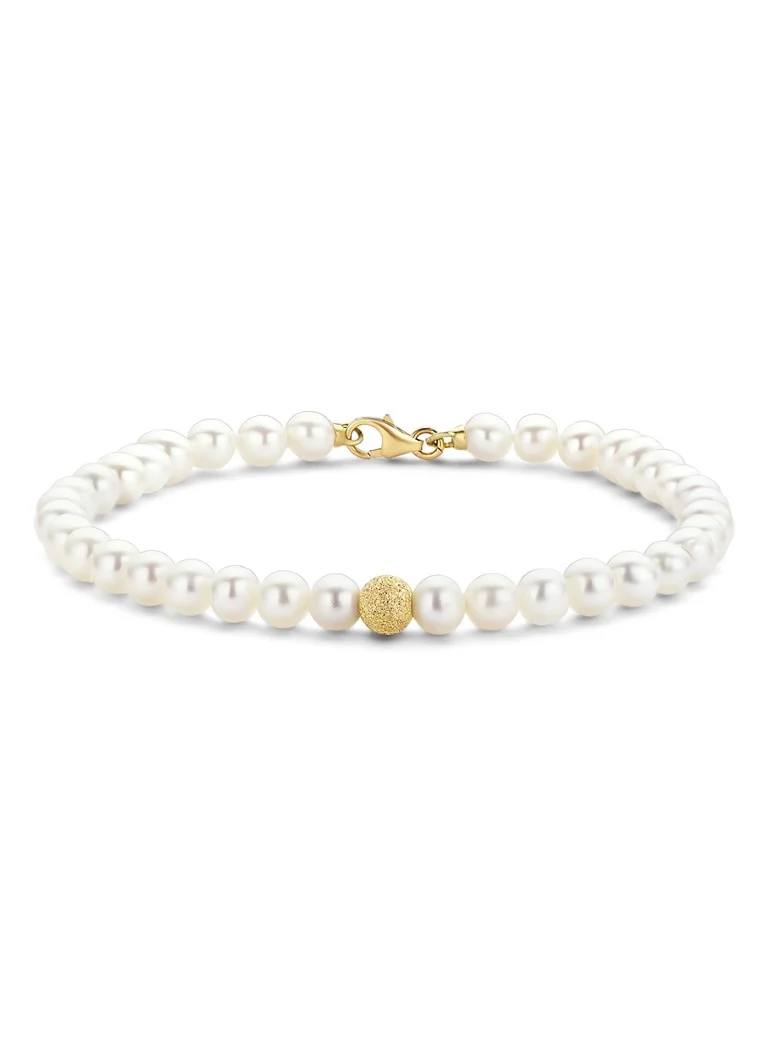 Diamond Point Yellow gold bracelet white freshwater pearl Riviera