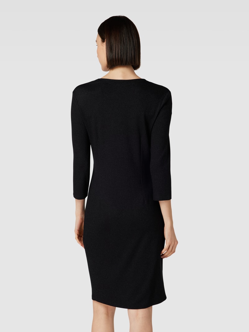 Knielanges Kleid in Wickel-Optik mit 3/4-Arm in schwarz