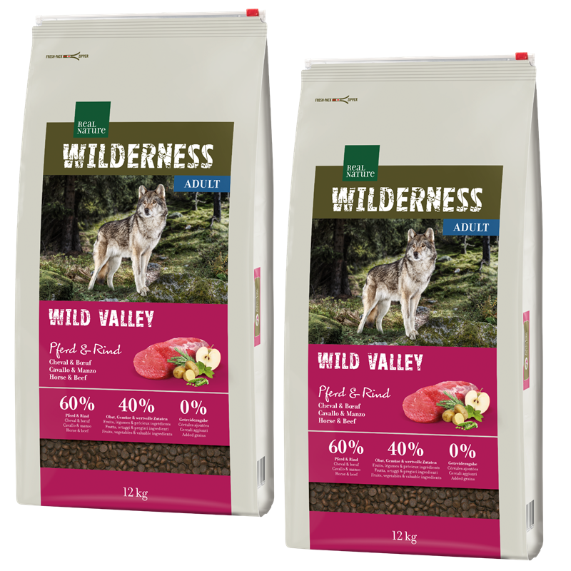REAL NATURE Hundetrockenfutter REAL NATURE WILDERNESS Wild Valley Pferd & Rind 2x12 kg