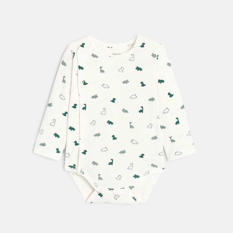 Salopette en maille tricot et body dinosaures verte naissance
