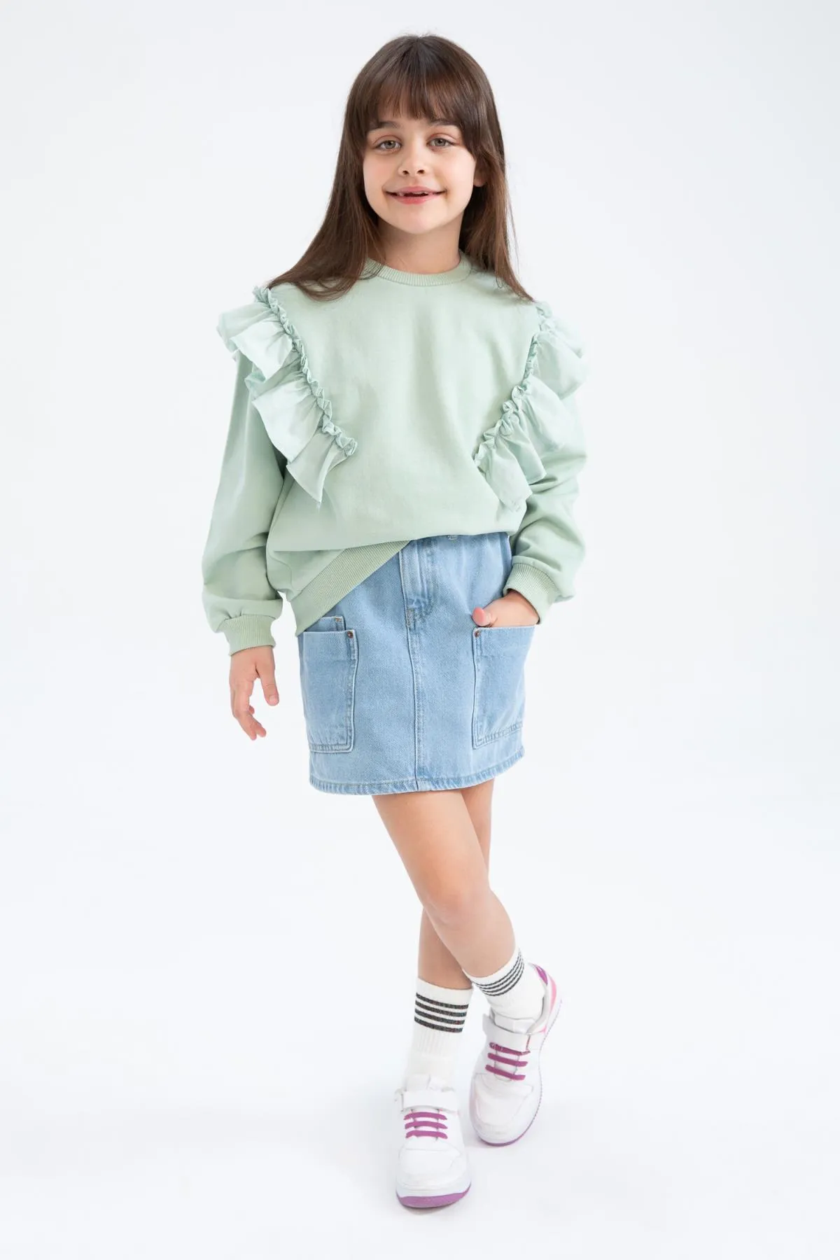 DeFacto  Weiches, flauschiges Mädchen-Sweatshirt mit Rundhalsausschnitt
