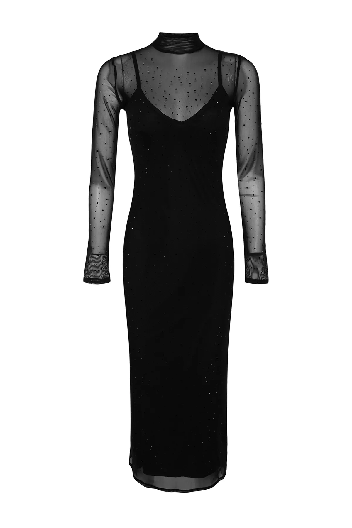 Trendyol Collection  Limitiertes schwarzes Tüllkleid mit glänzendem Stein TPRAW24EL00208