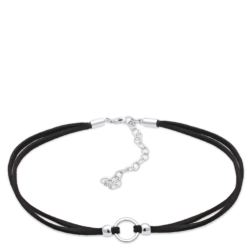 Elli Elli Collier Femmes Choker Tendance Cercle avec Cuir Velours Noir en Argent Sterl collier
