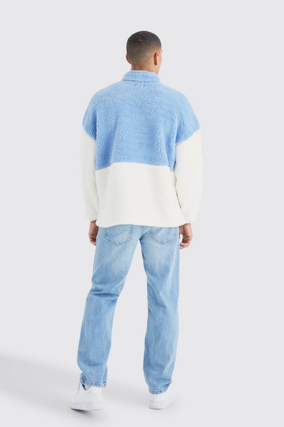 Oversize Borg Colorblock Sweatshirt mit 1/4 Reißverschluss