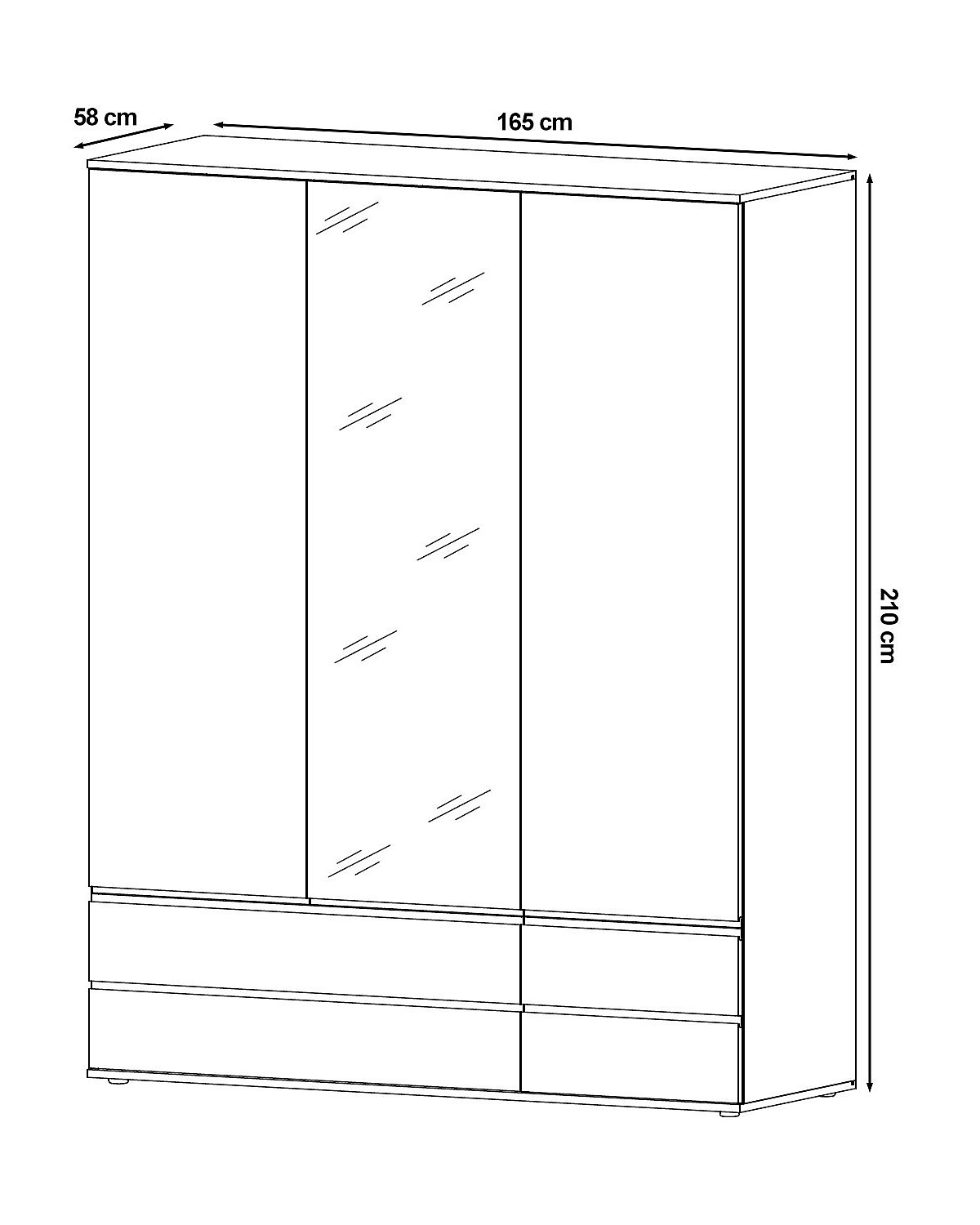 Kleiderschrank Naxos Drehtürenschrank Spiegel 165cm artisan eiche schwarz matt