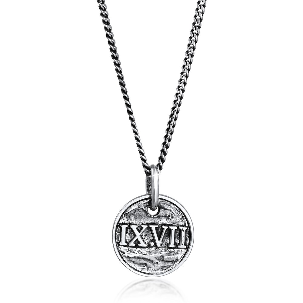 KUZZOI KUZZOI Collier Pendentif homme pièce chiffres romains en argent 925 sterling oxyd collier