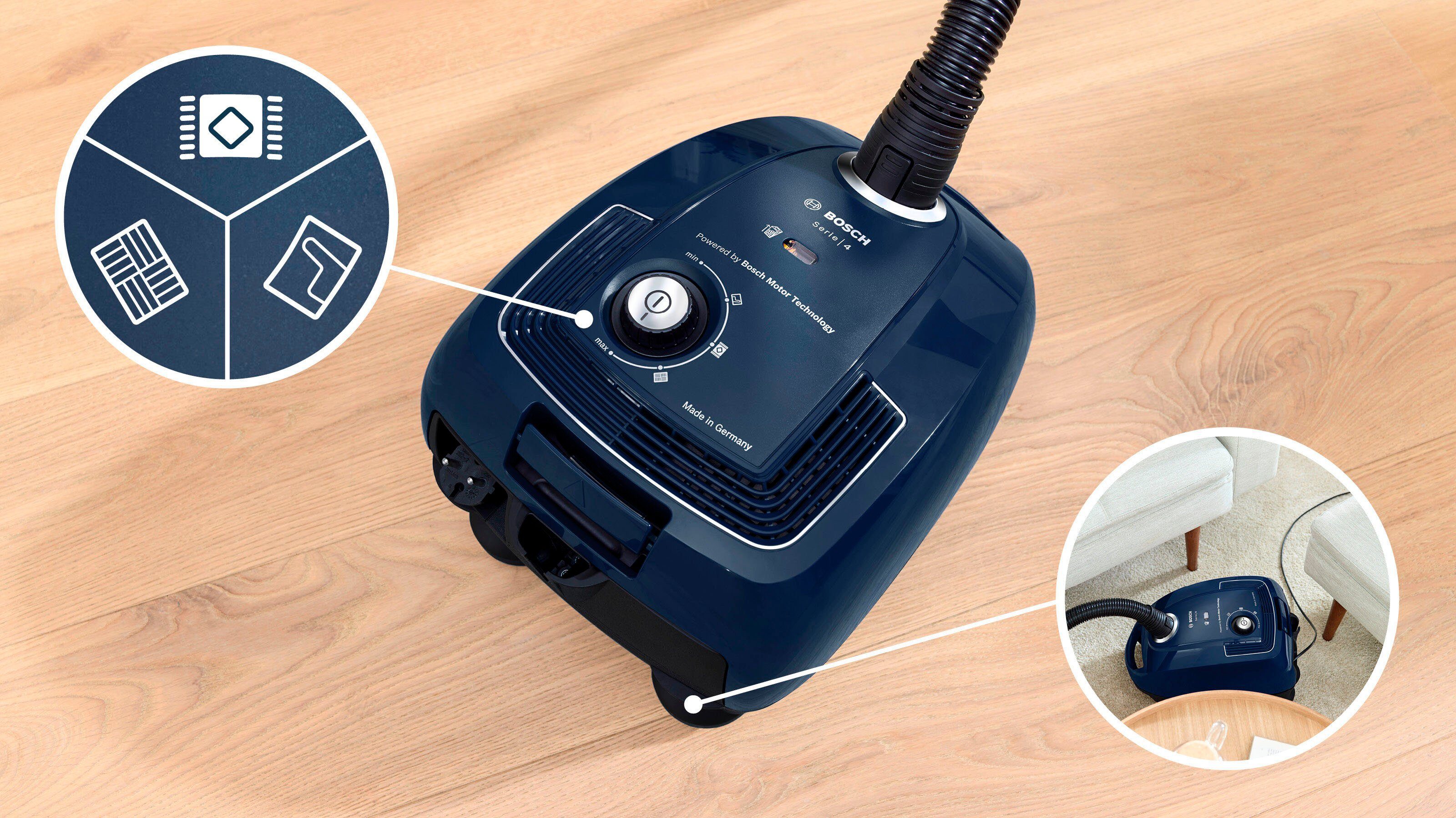 BOSCH Bodenstaubsauger BGD38BU2, 600 W, mit Beutel, aus 30 % recyceltem Kunststoff