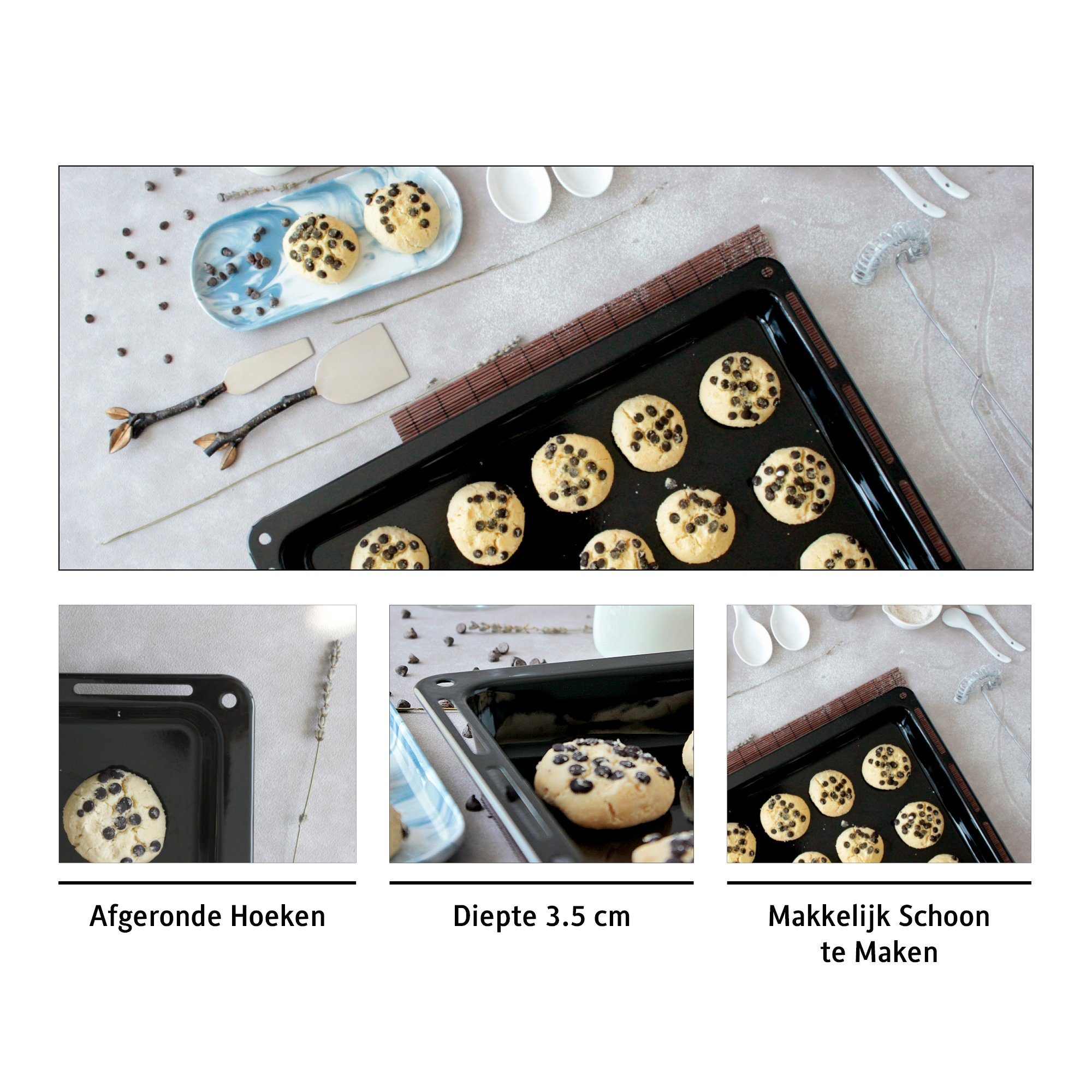ICQN Backblech 422 x 375 x 25 mm, Emaille, (Set mit Backofenrost, 2-St., 422x25 mit Gitter), Fettpfanne und Verchromt Backofenrost für Backofen & Herd