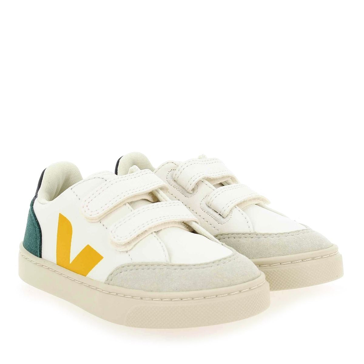 Veja  SMALL V12 VELCRO - blanc jaune