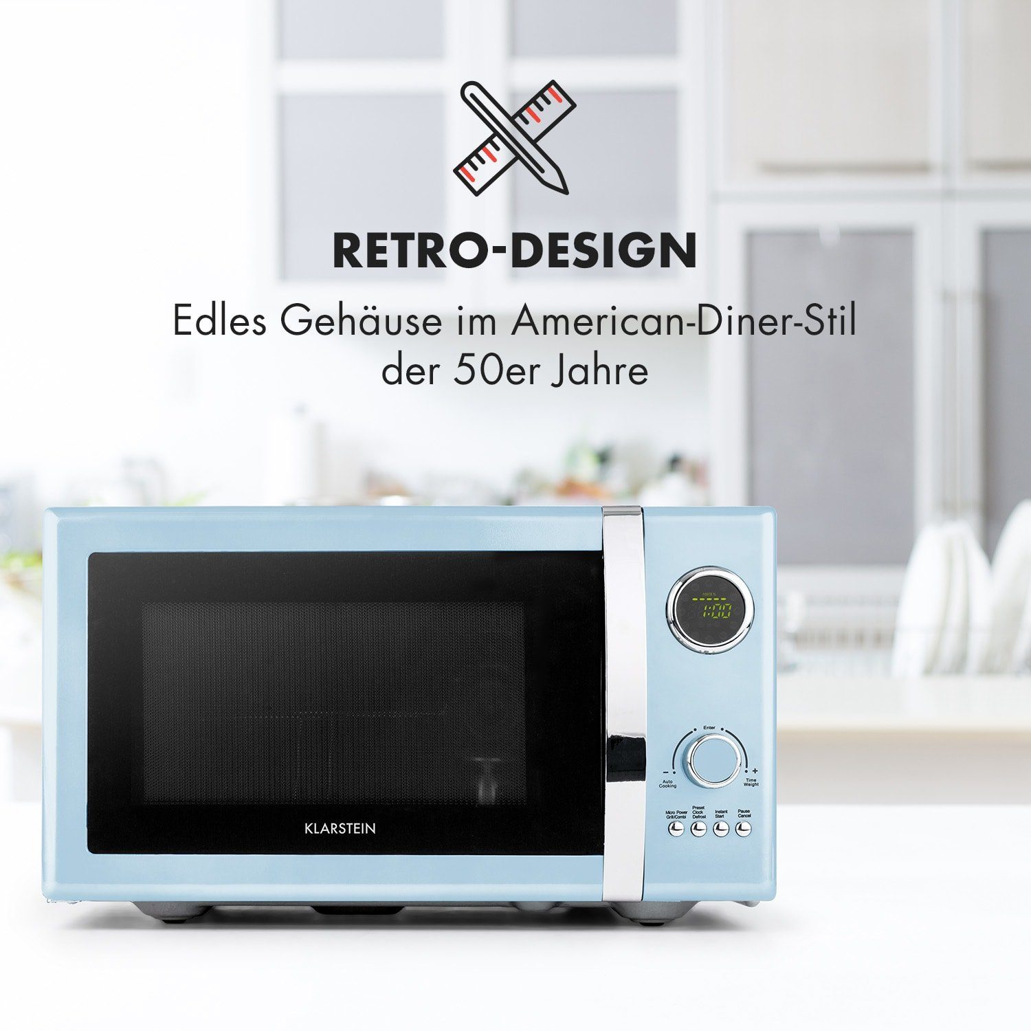 Klarstein Mikrowelle Fine Dinesty 2-in-1-Mikrowelle: 23l 800W / Grill: 1000W blau, Erwärmen, Grillen, Kochen, 2.3 l