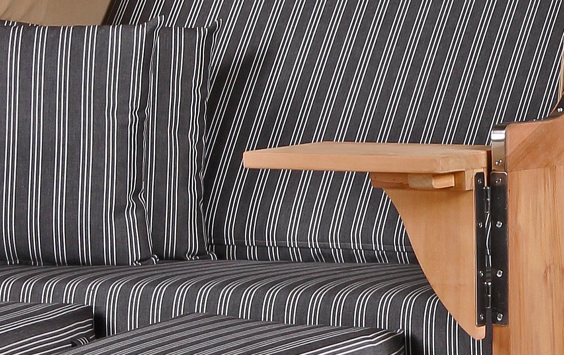 bene living Strandkorb Schaalsee 2-Sitzer Teak - PE grau - Modell 500, BxTxH: 125x80x170 cm, Volllieger ca. 175 Grad, Ostsee-Strandkorb Komplettset, inkl. Liftersystem