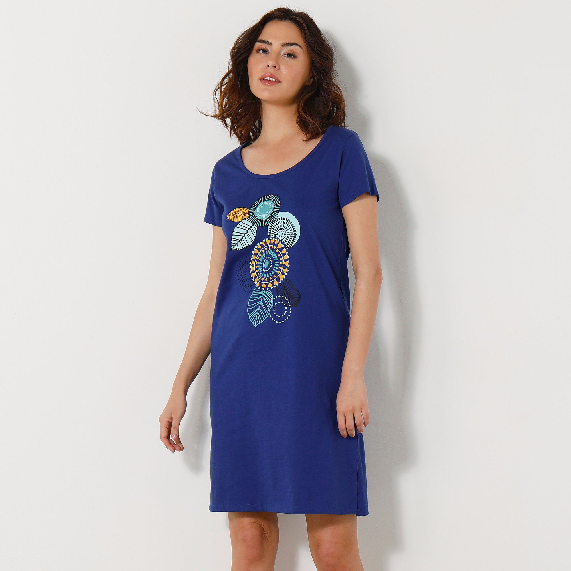 Chemise de nuit courte manches courtes motif 
