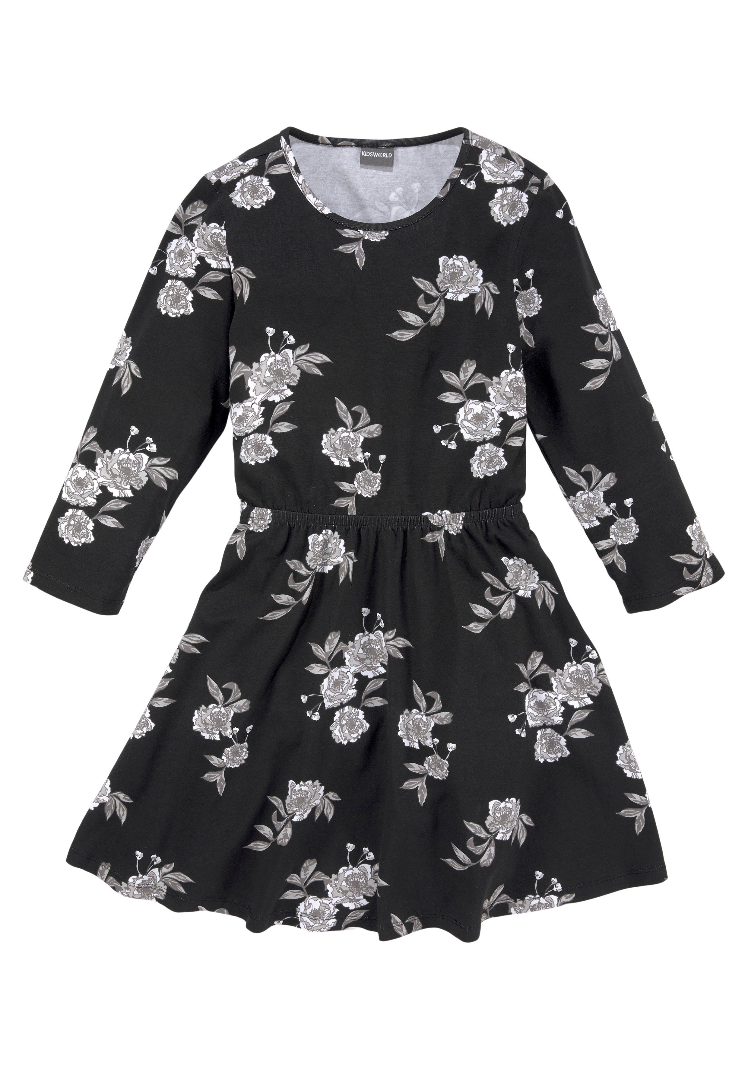 KIDSWORLD Skaterkleid 3/4 Arm, mit Blumen bedruckt