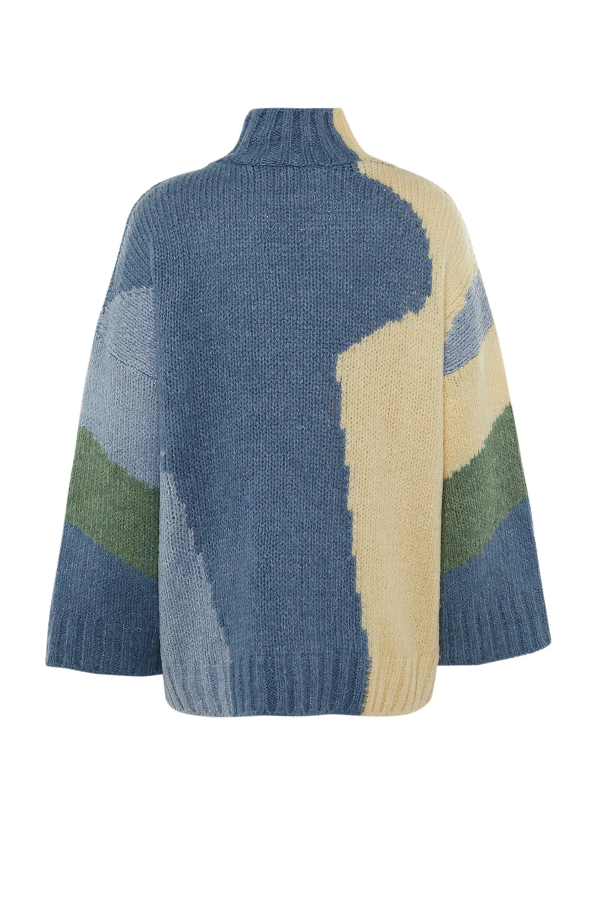 Trendyol Collection  Blauer, weich strukturierter Strickpullover mit Farbblockdesign TWOAW20XS0047