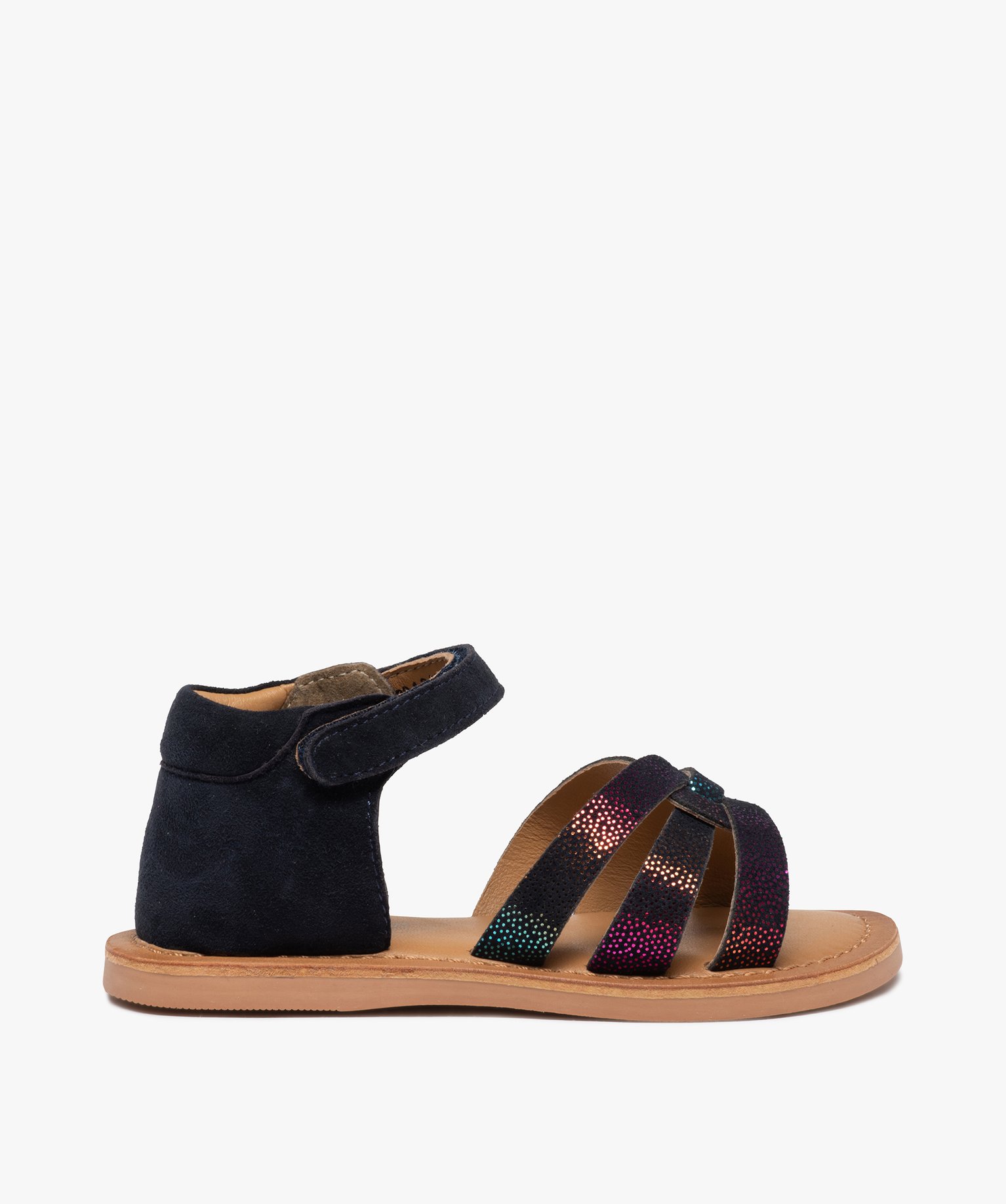 Sandales fille à talon fermé dessus cuir détails brillants bleu | GEMO