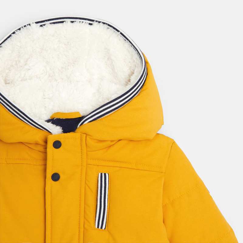 Manteau matelassé à capuche fourrée jaune bébé garçon