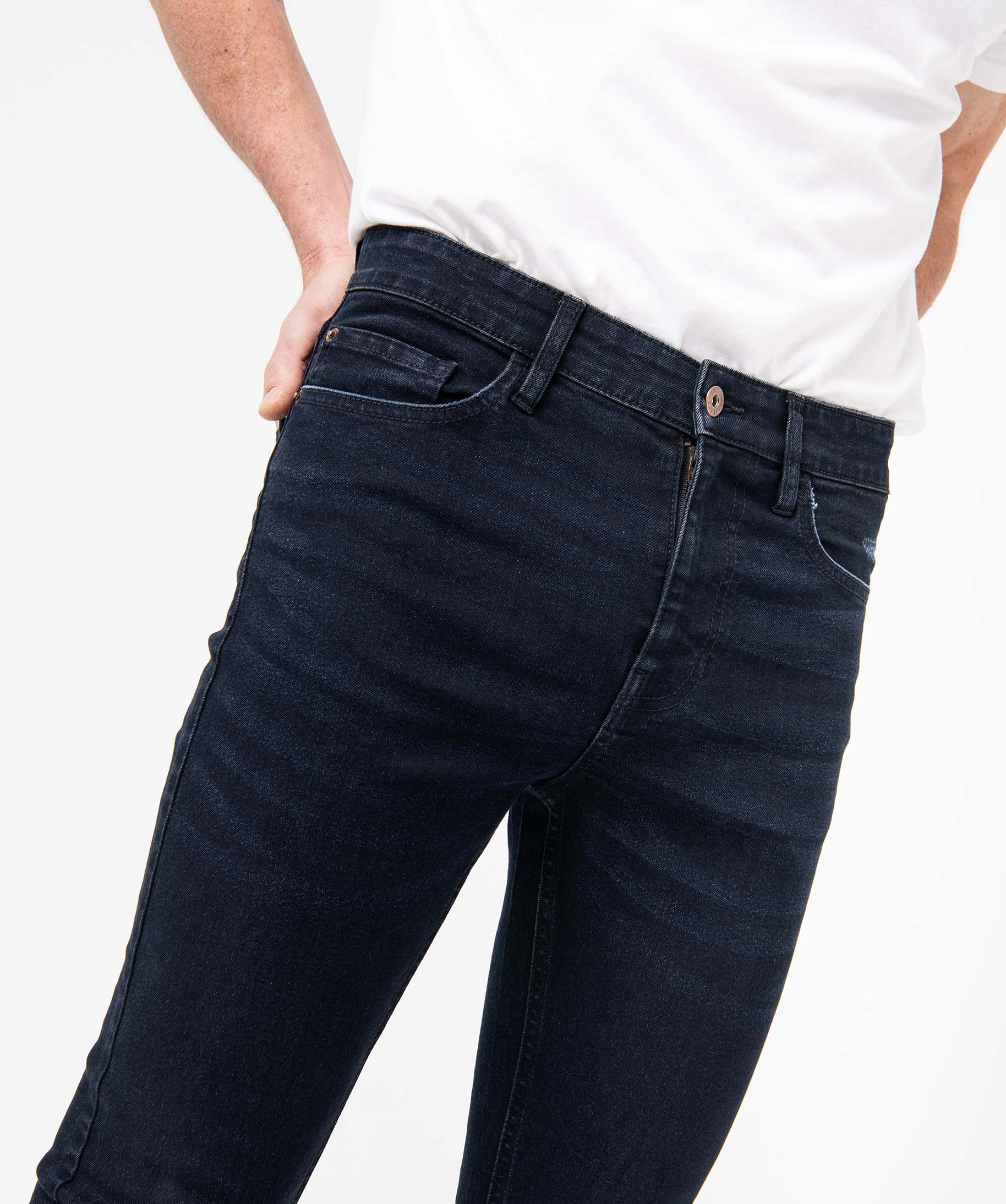 Jean homme skinny taille haute en coton stretch blue black | GEMO