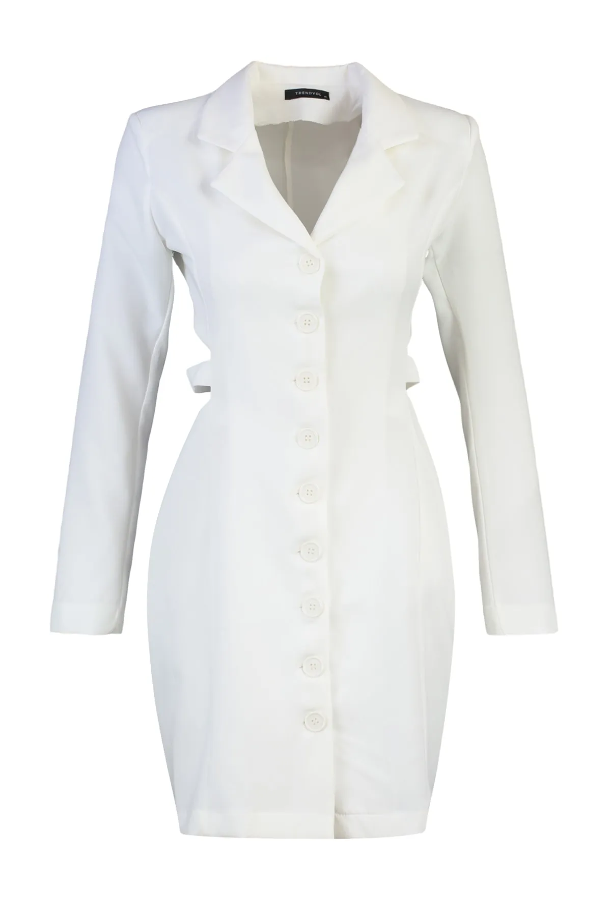 Trendyol Collection  Limitierte Auflage, ecrufarbenes, gewebtes Mini-Jacke mit Ausschnitt und detailliertem gewebtem Kleid TWOAW23EL00910