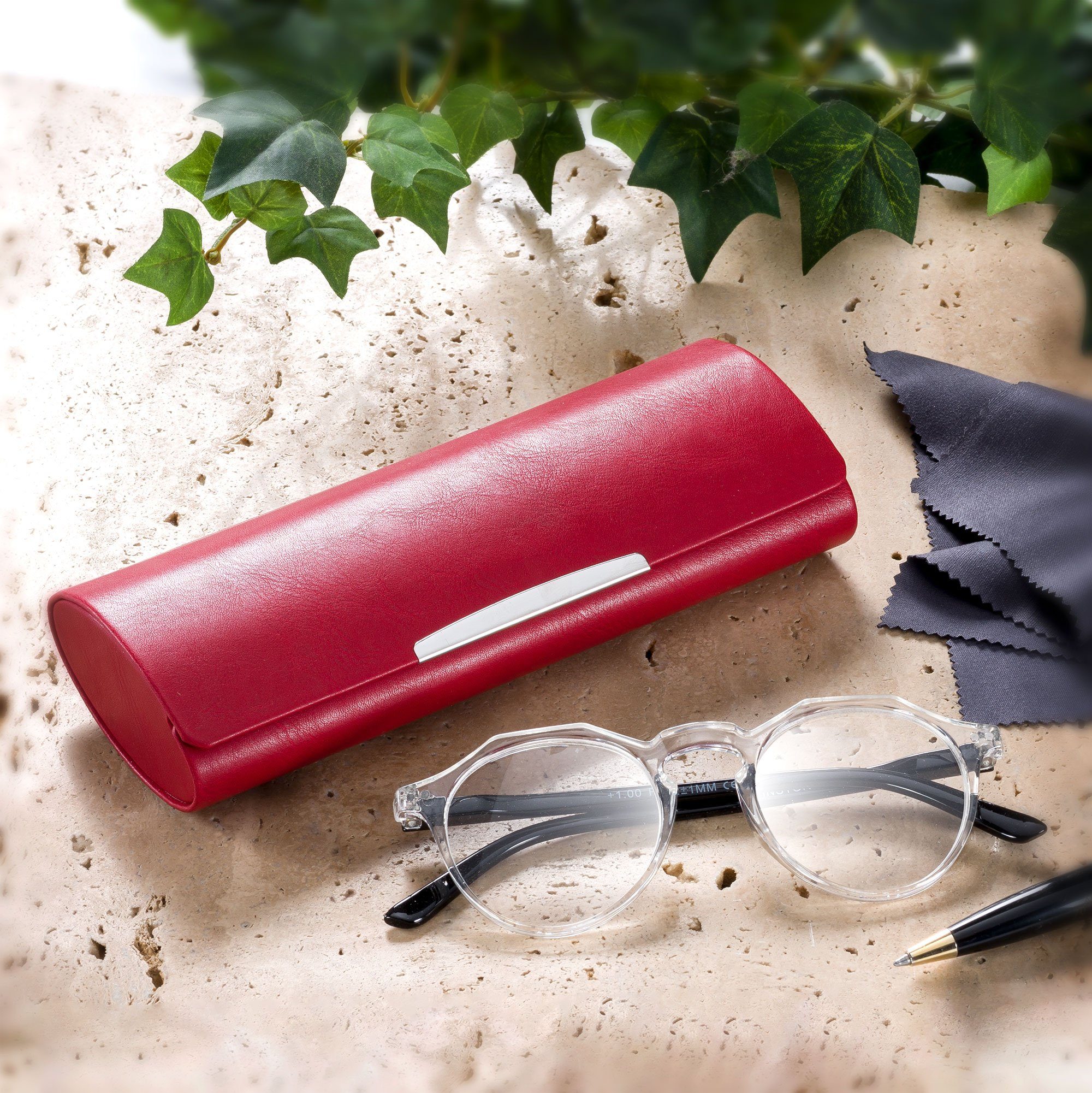 FEFI Brillenetui Großes Etui (Hardcase) mit Chrom-Applikation, inklusive Mikrofasertuch