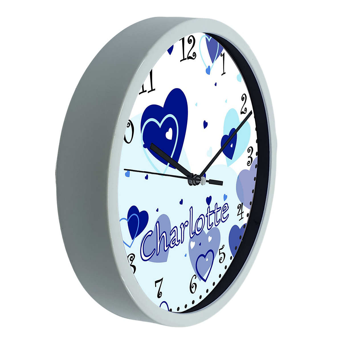Kinder Wanduhr personalisiert mit Name Herz Blau
