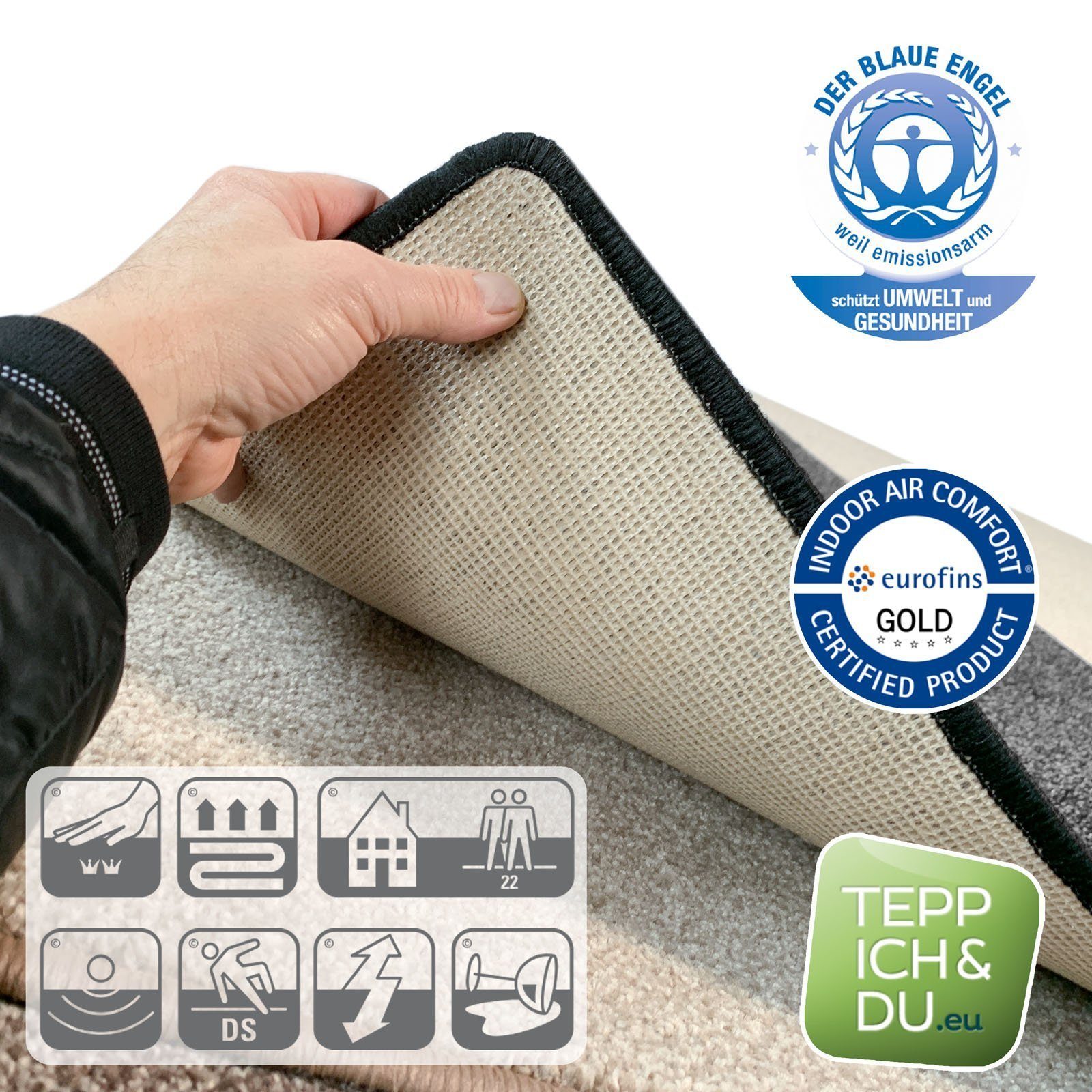 Hochflor-Bettumrandung Lyon Beige 73, 3 Größen, Teppichläufer, ideal im Schlafzimmer Floordirekt, Höhe 10 mm, (3-tlg), Velours