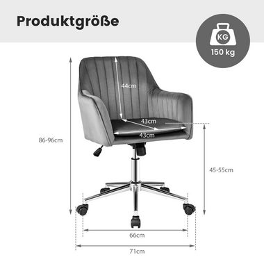 COSTWAY Bürostuhl, Samt, höhenverstellbar, drehbar, mit Armlehne, auf Rollen
