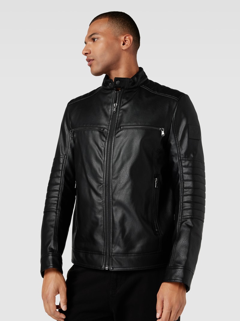 Jacke in Leder-Optik mit Reißverschlusstaschen in schwarz