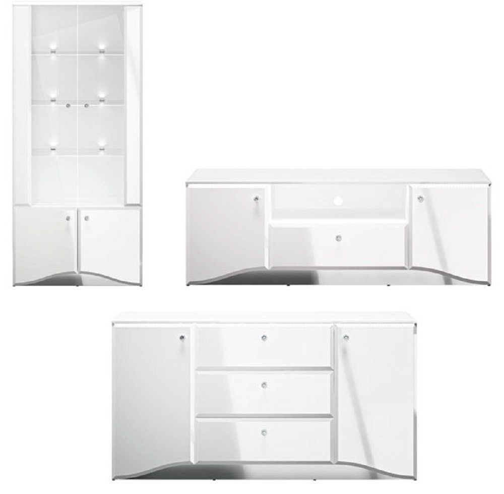 Feldmann-Wohnen Wohnzimmer-Set GLAMOUR, (Set), 1 Vitrine + 1 Sideboard + 1 Lowboard