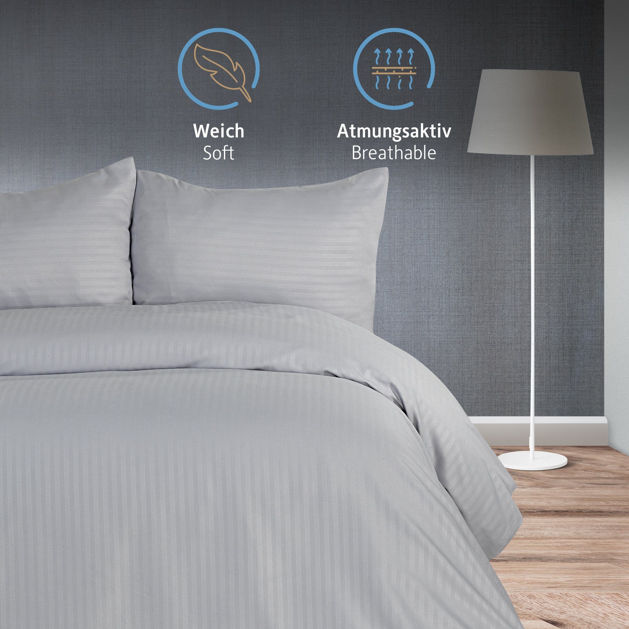 Bettwäsche Deluxe, 2&3 Teilig, 140x200 cm, 155x220 cm, 200x200 cm oder 220x240 cm, Komfortec, 100 % Mikrofaser (120 g/m), 2 teilig, Bettwäsche-Sets 140x200 cm mit Reißverschluss, Weich und Bügelfrei