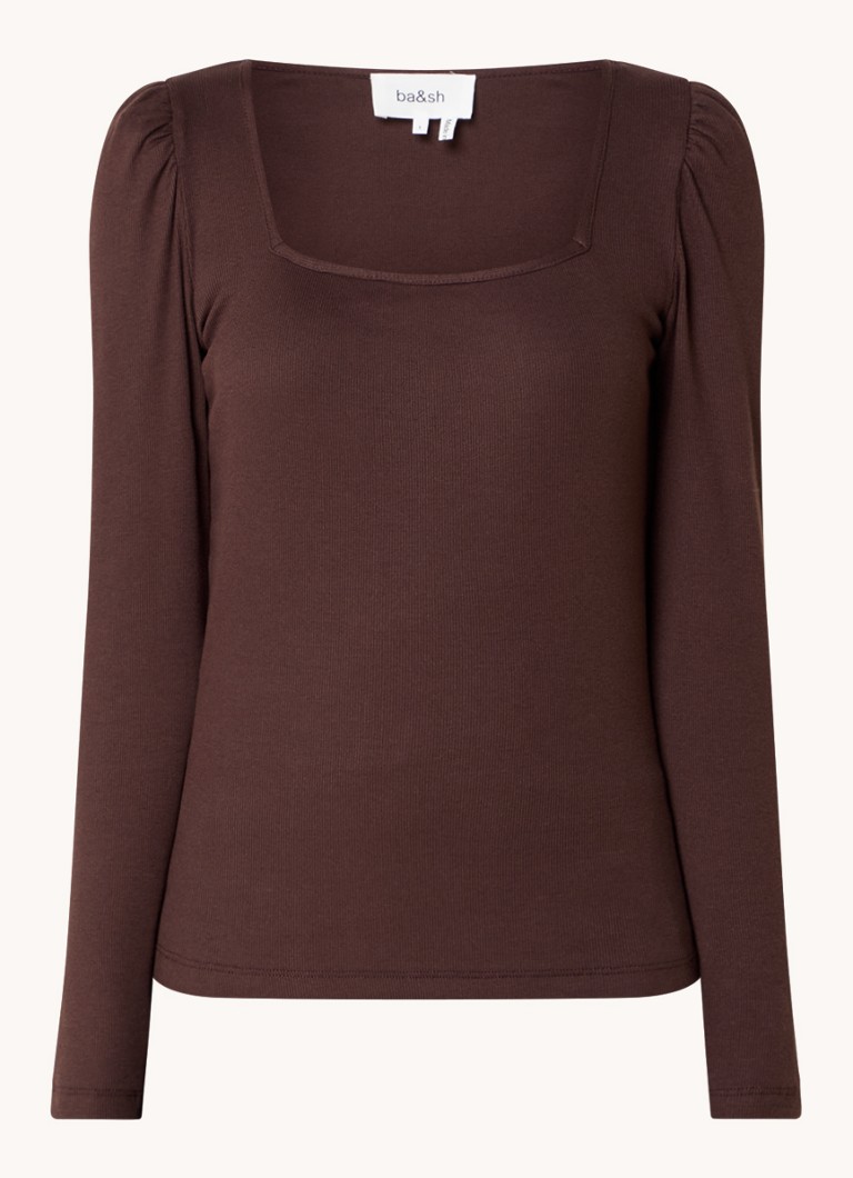 ba&sh Oprah ribbed knit top with puff sleeves